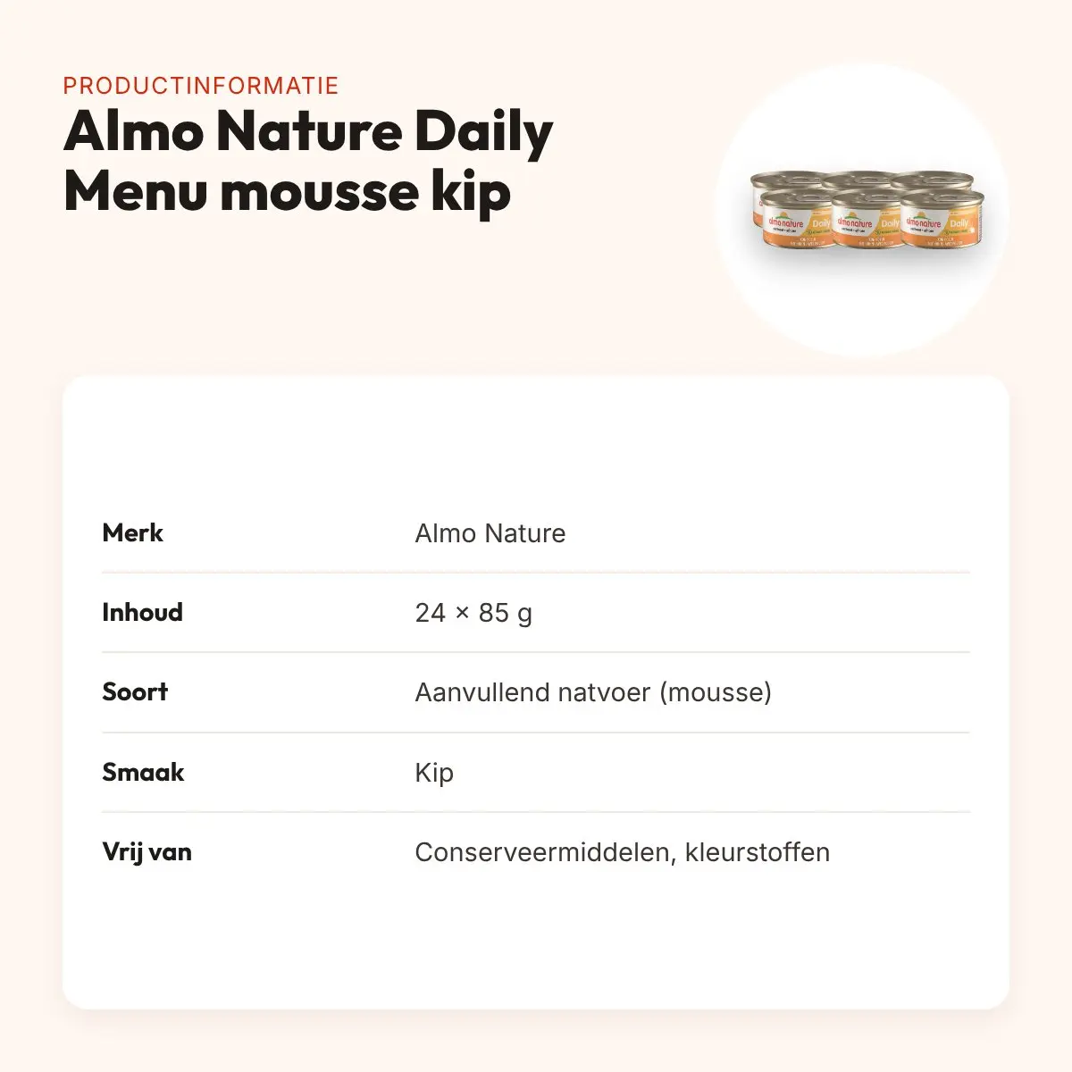 Almo Nature Daily Menu mousse kip 24 x 85 g – kattenvoer – productinformatie