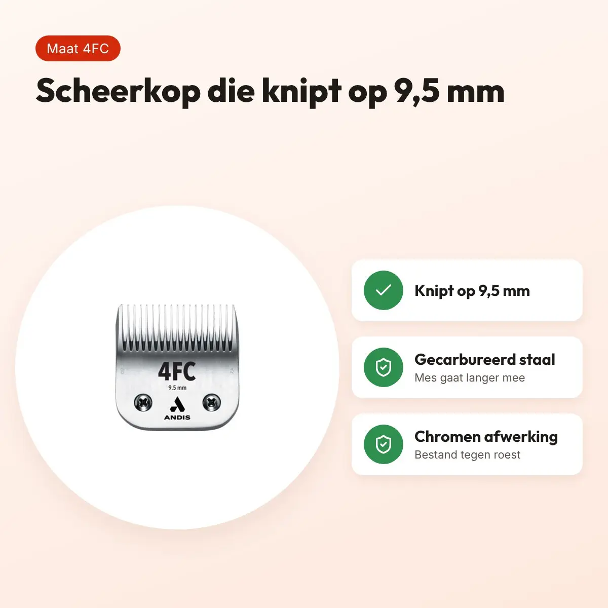 Andis scheerkop 4FC 9,5 mm – gecarbureerd staal, chroom – voordelen