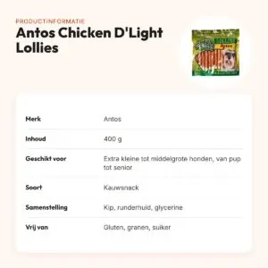 Antos Chicken D'Light Lollies 400 g – kauwsnack kip, glutenvrij – productinformatie