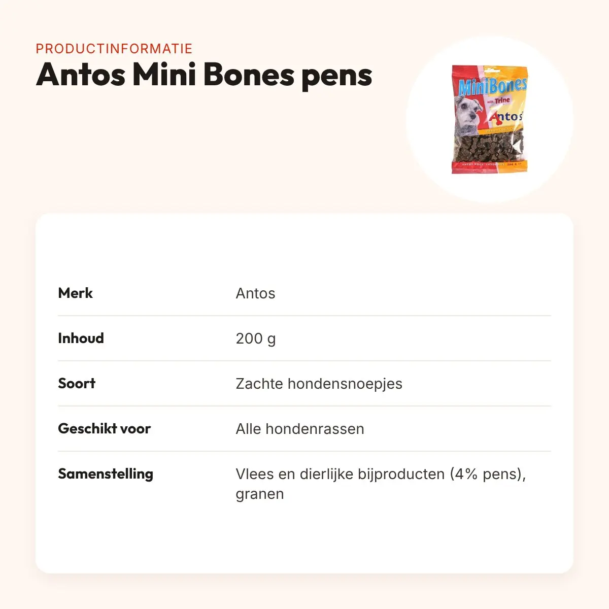 Antos Mini Bones pens 200 g – zachte hondensnoepjes – productinformatie