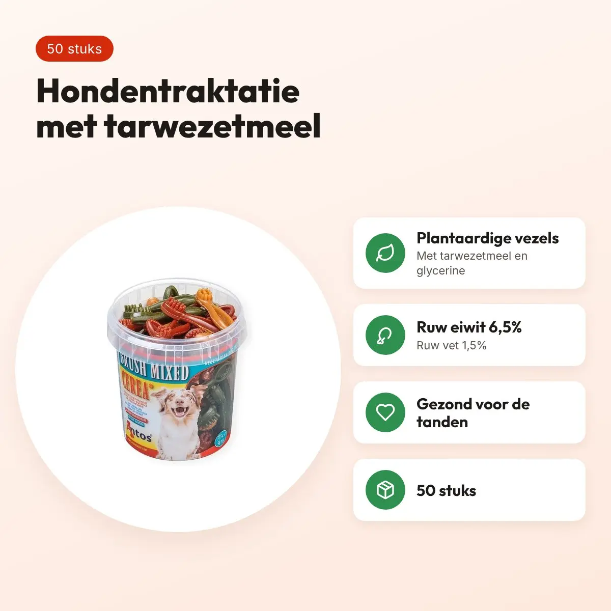 Antos Mixed Brush hondentraktatie 50 stuks – tarwezetmeel – voordelen