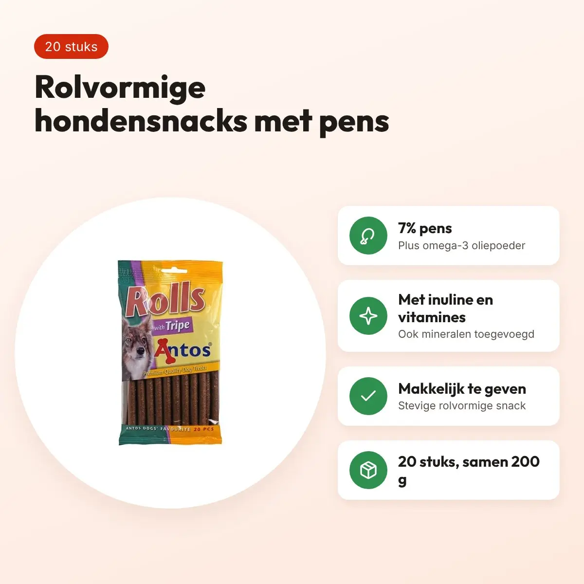 Antos Rolls pens 20 stuks (200 g) – rolvormige hondensnacks – voordelen
