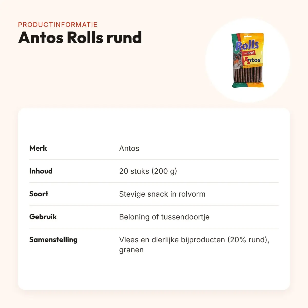 Antos Rolls rund 20 stuks (200 g) – stevige hondensnacks – productinformatie