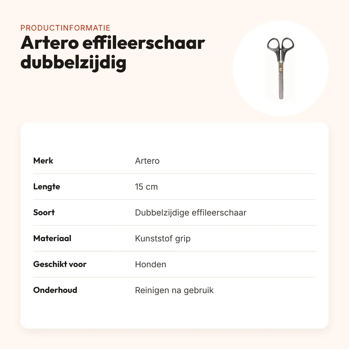 Artero dubbelzijdige effileerschaar 15 cm – kunststof grip, voor honden – productinformatie