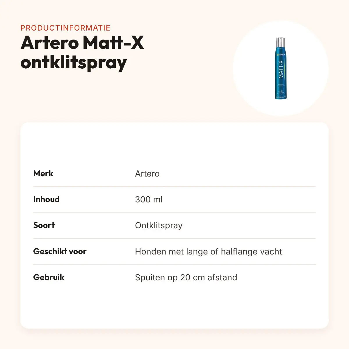 Artero Matt-X ontklitspray 300 ml – hydraterend, voor hondenvacht – productinformatie