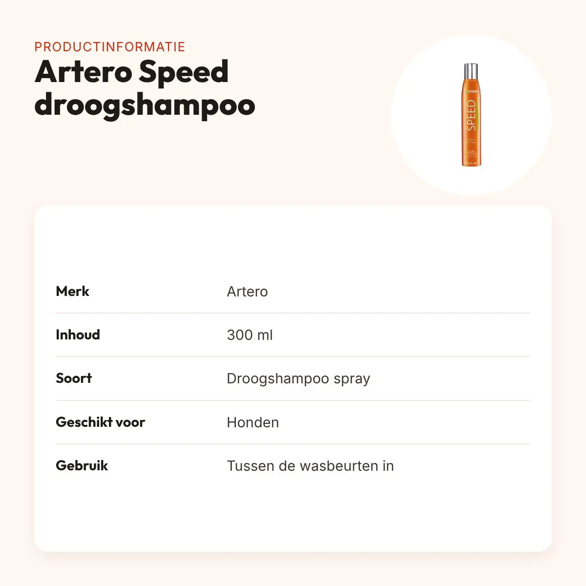 Artero Speed droogshampoo spray 300 ml – snelwerkend, voor honden – productinformatie