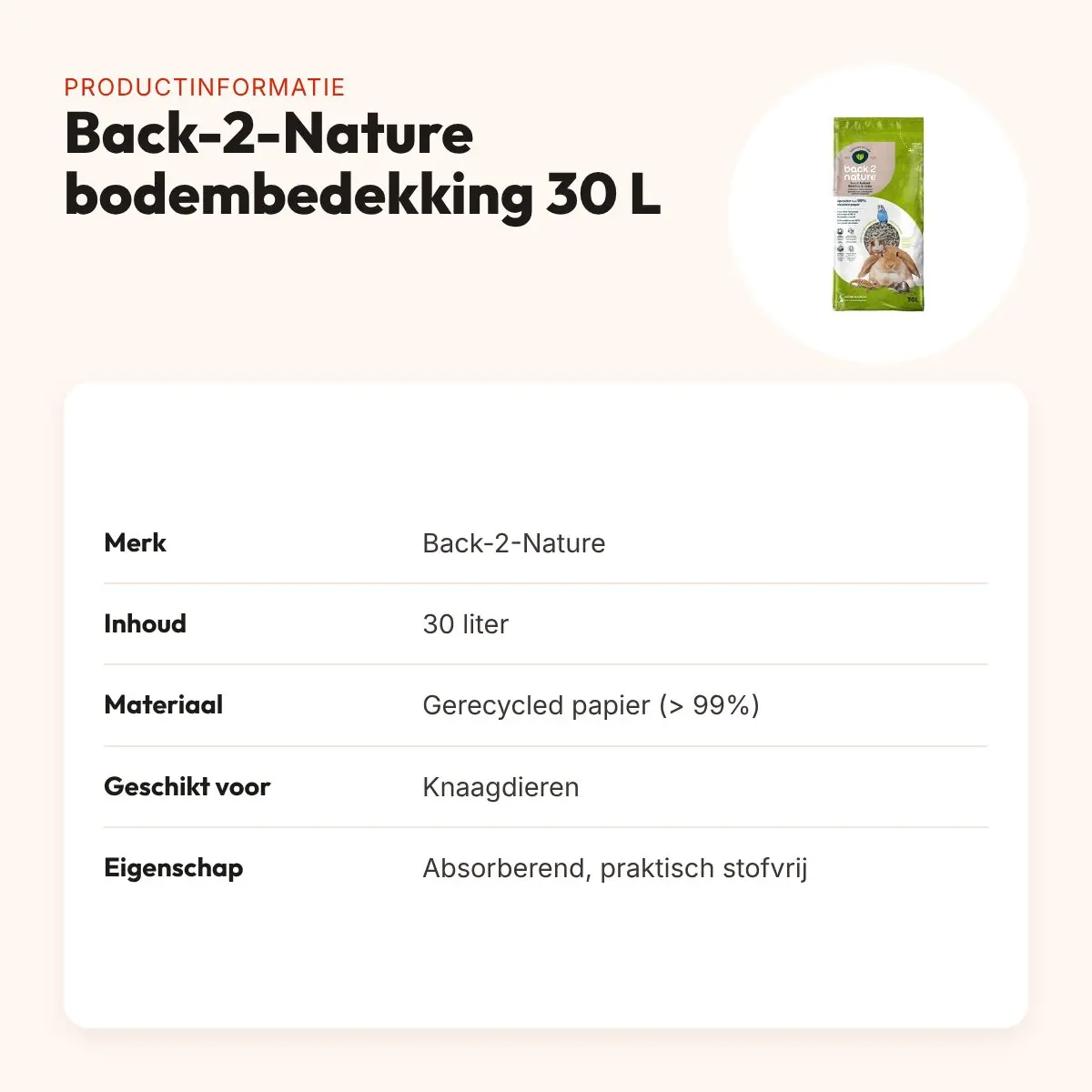 Back-2-Nature bodembedekking gerecycled 30 liter – voor knaagdieren – productinformatie