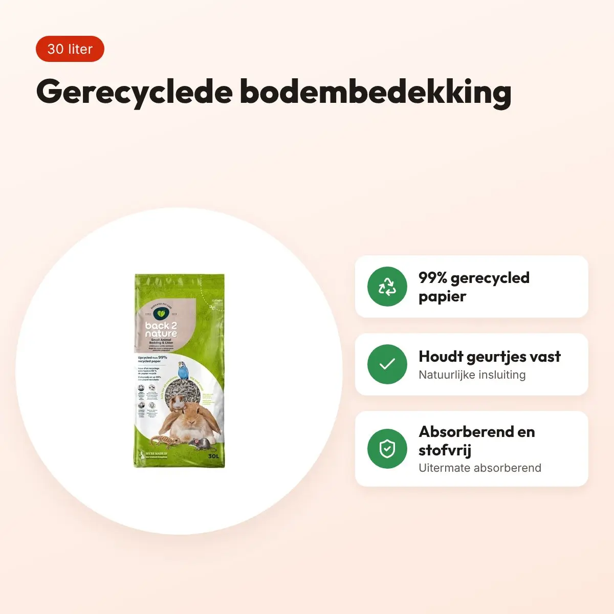 Back-2-Nature bodembedekking gerecycled 30 liter – voor knaagdieren – voordelen