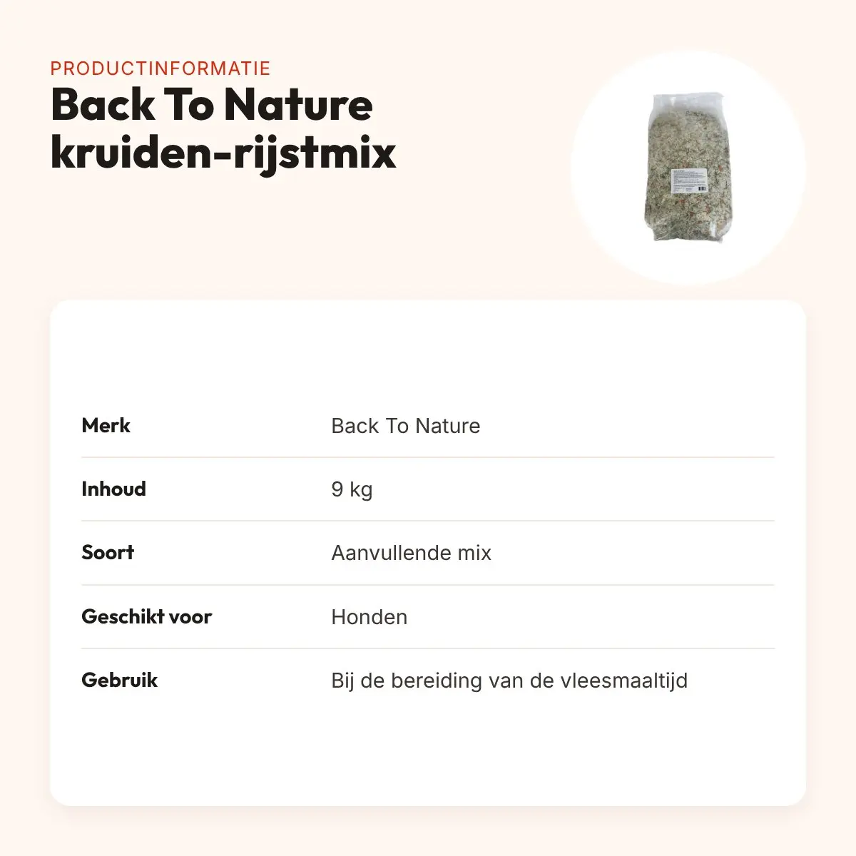 Back To Nature Premium kruiden-groente-rijstmix 9 kg – hondenvoer – productinformatie