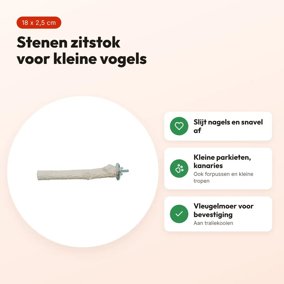 Back Zoo Nature Super Stone Perch 18 x 2,5 cm – zitstok voor kleine vogels – voordelen