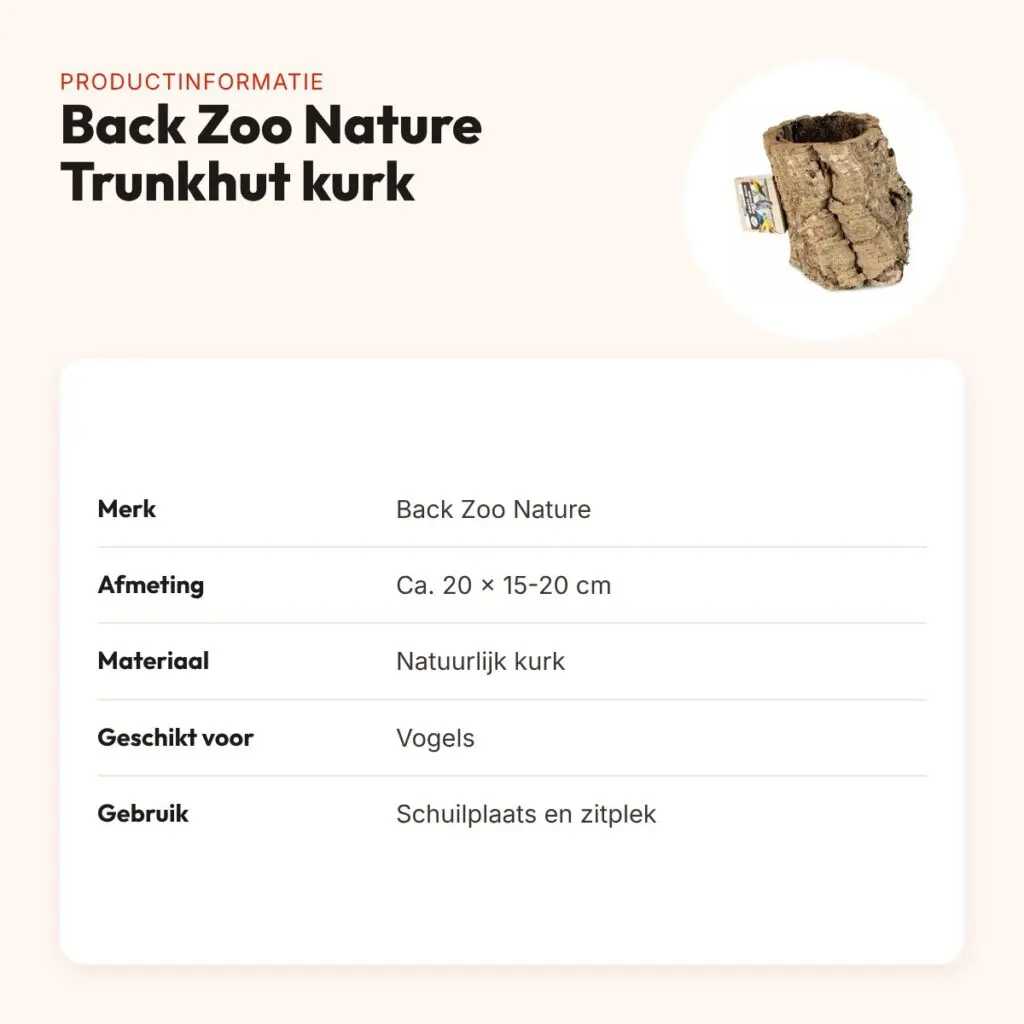 Back Zoo Nature Trunkhut kurk 20 x 15-20 cm – schuilplaats voor vogels – productinformatie