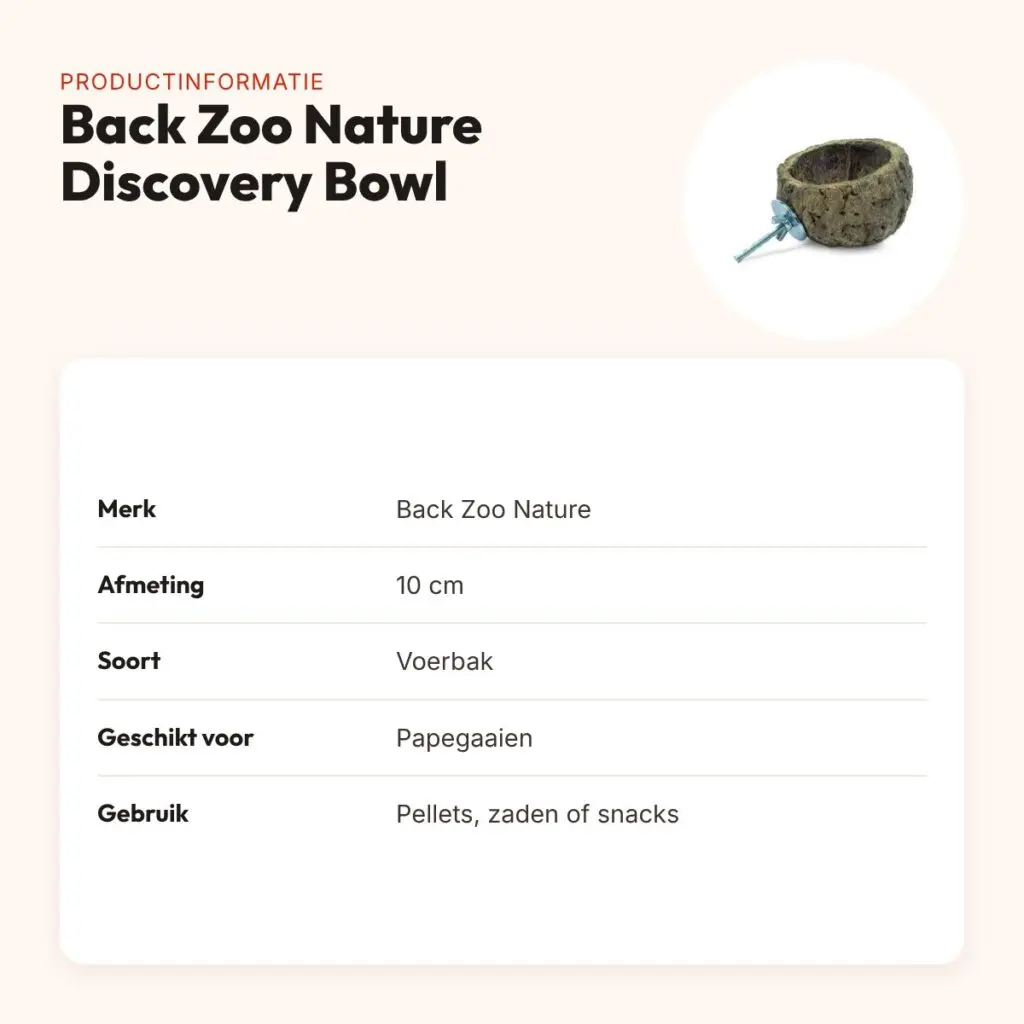 Back Zoo Nature voerbak Discovery Bowl 10 cm – natuurlijke kom, papegaaien – productinformatie