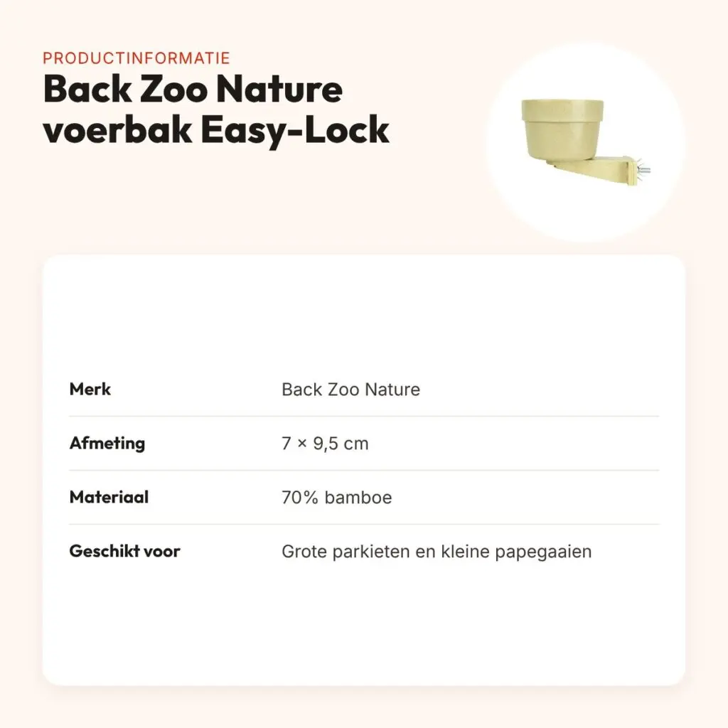 Back Zoo Nature voerbak Easy-Lock 7 x 9,5 cm – grote parkieten – productinformatie
