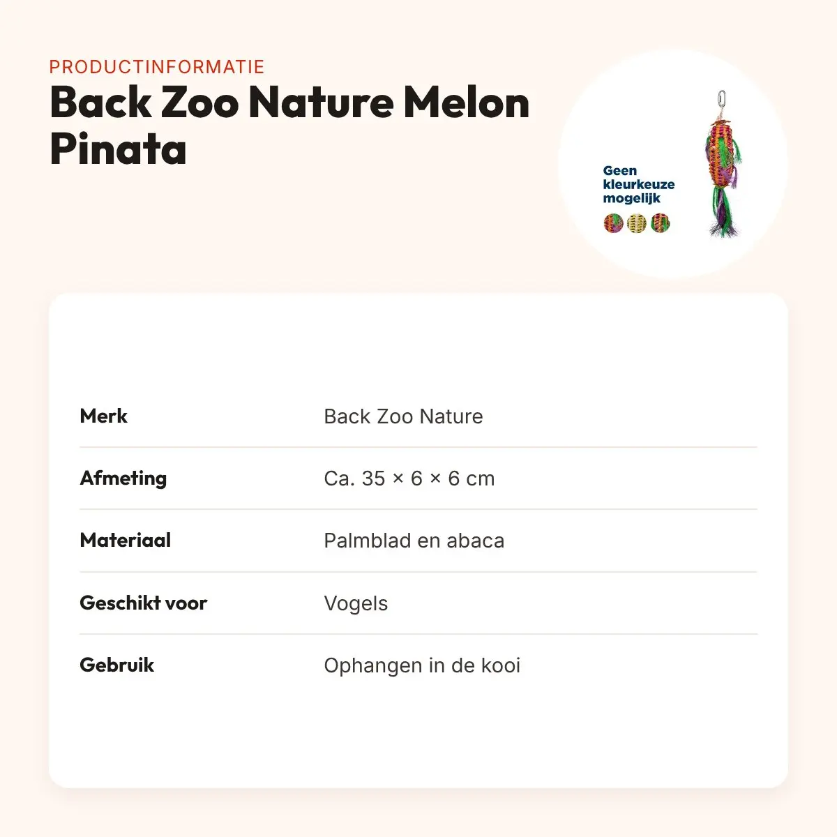 Back Zoo Nature vogelspeeltje Melon Pinata 35 x 6 x 6 cm – productinformatie