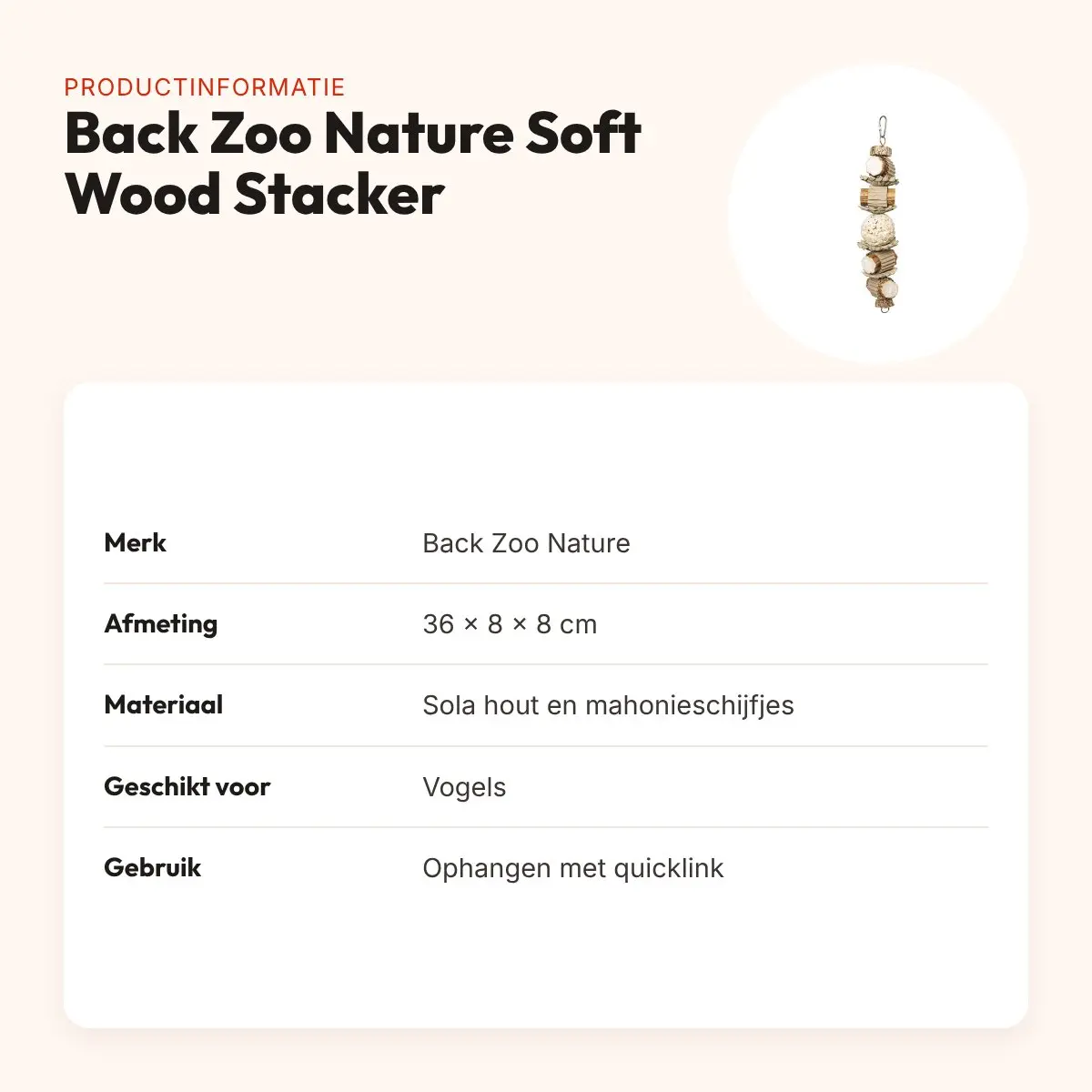Back Zoo Nature vogelspeeltje Soft Wood Stacker 36 x 8 x 8 cm – sola hout – productinformatie