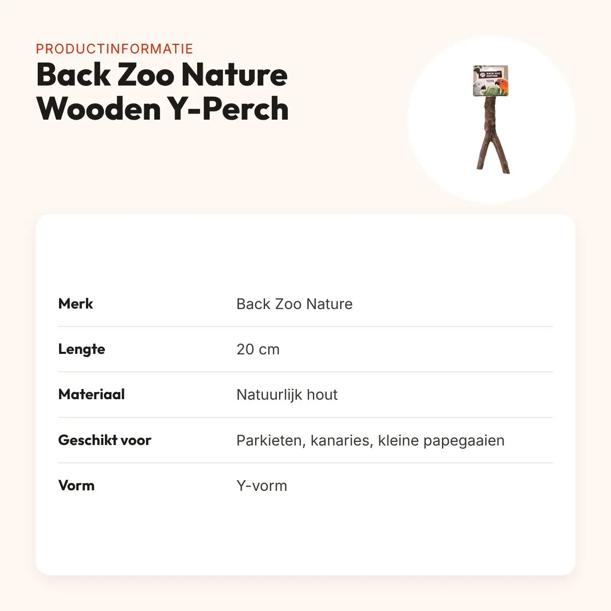 Back Zoo Nature Wooden Y-Perch 20 cm – natuurlijke zitstok – productinformatie