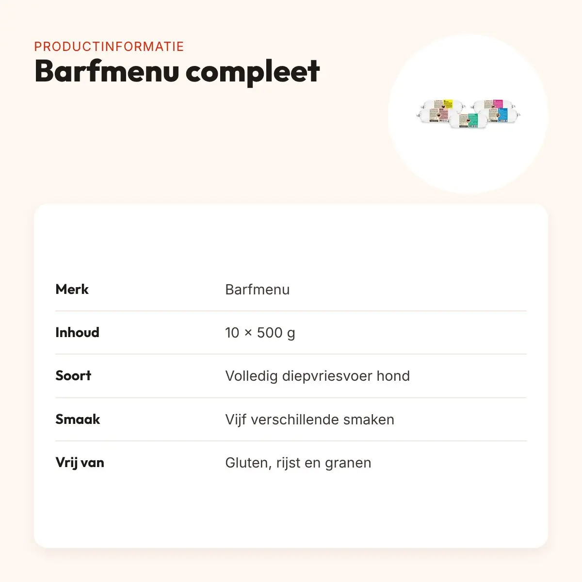 Barfmenu compleet hondenvoer 10 x 500 g – 5 smaken, vers – productinformatie