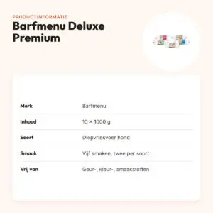 Barfmenu Deluxe Premium hondenvoer 10 x 1000 g – 5 smaken, glutenvrij – productinformatie
