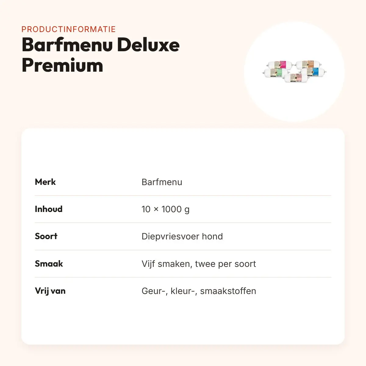 Barfmenu Deluxe Premium hondenvoer 10 x 1000 g – 5 smaken, glutenvrij – productinformatie