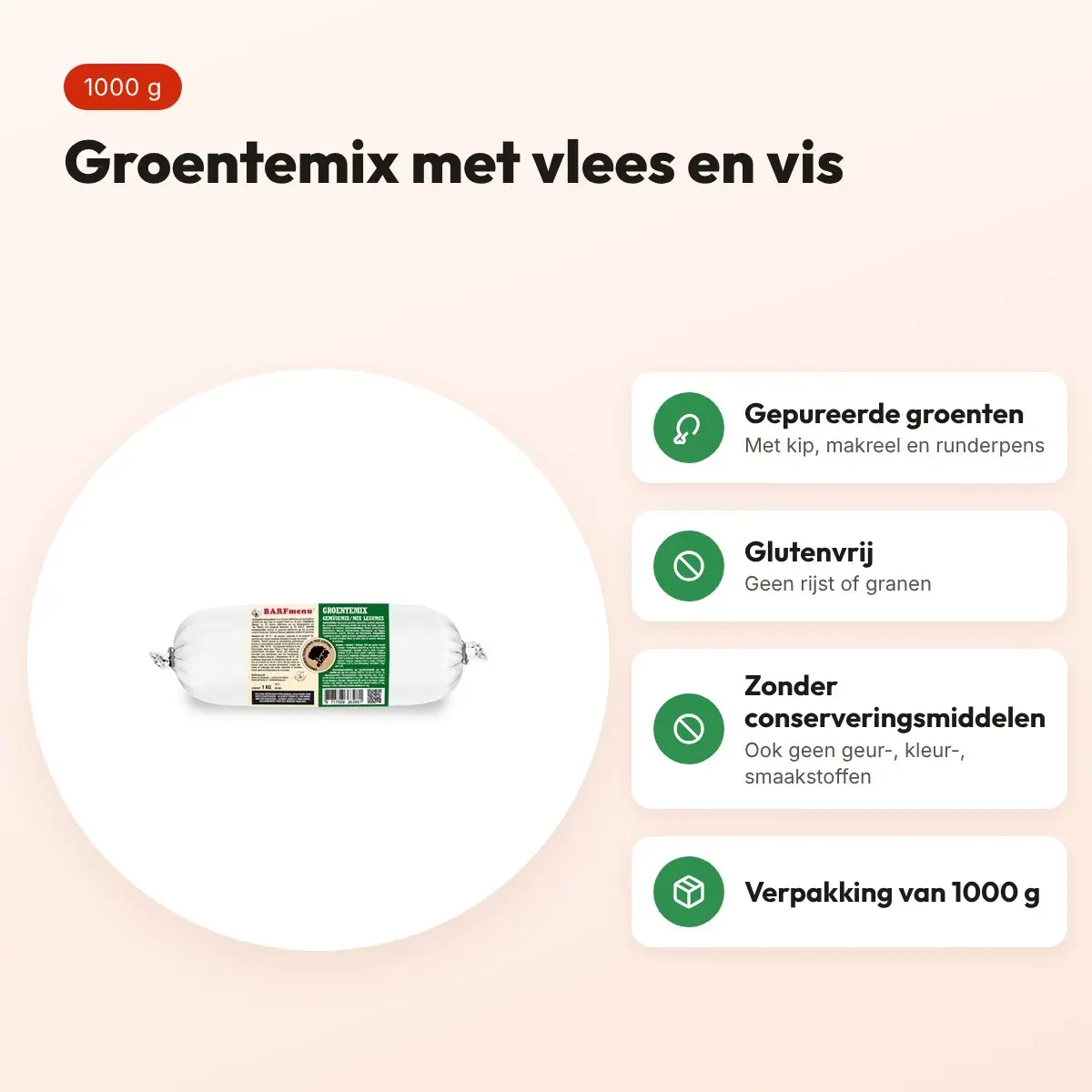 Barfmenu groentemix hondenvoer 1000 g – glutenvrij, los of als aanvulling – voordelen