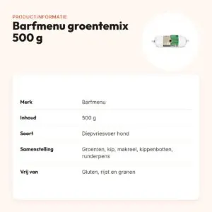 Barfmenu groentemix hondenvoer 500 g – glutenvrij – productinformatie