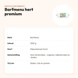 Barfmenu hert premium hondenvoer 1000 g – glutenvrij – productinformatie