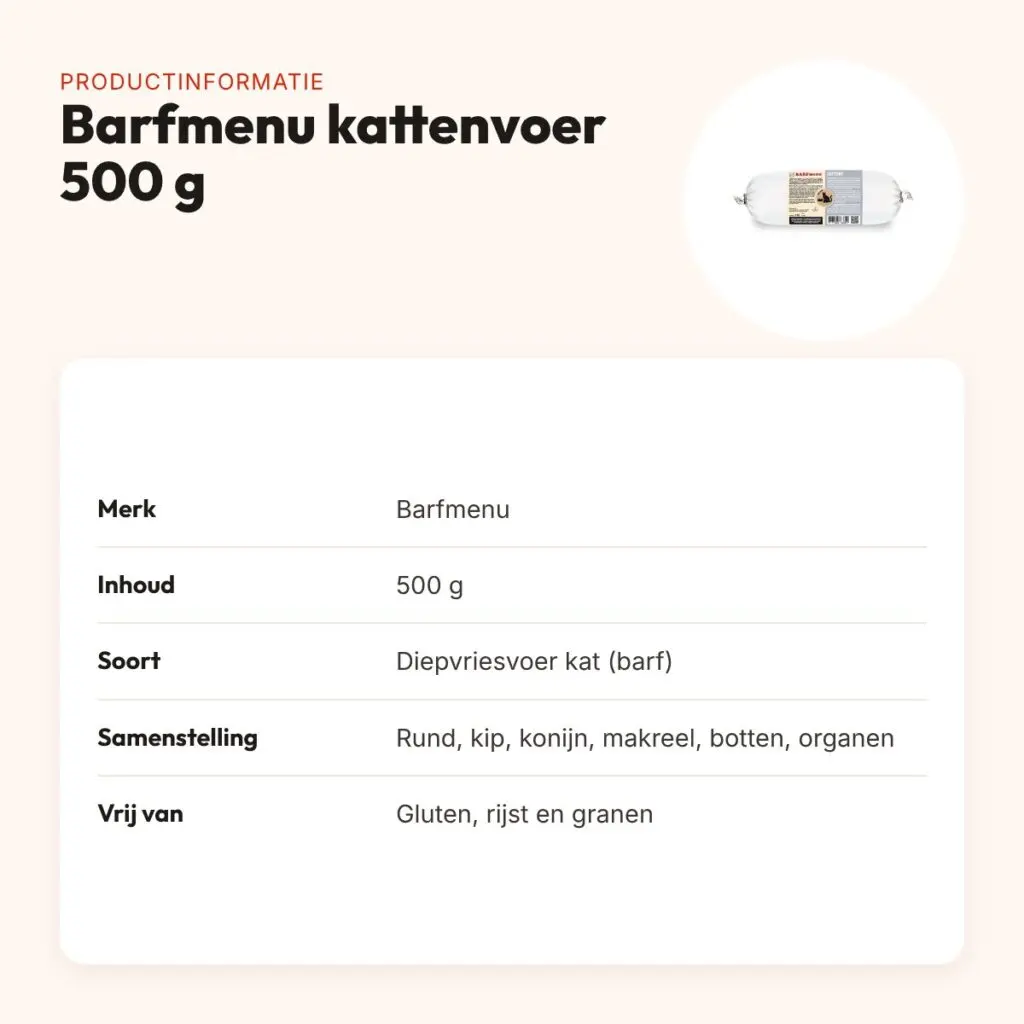 Barfmenu kattenvoer 500 g – glutenvrij, vers rauw vlees – productinformatie
