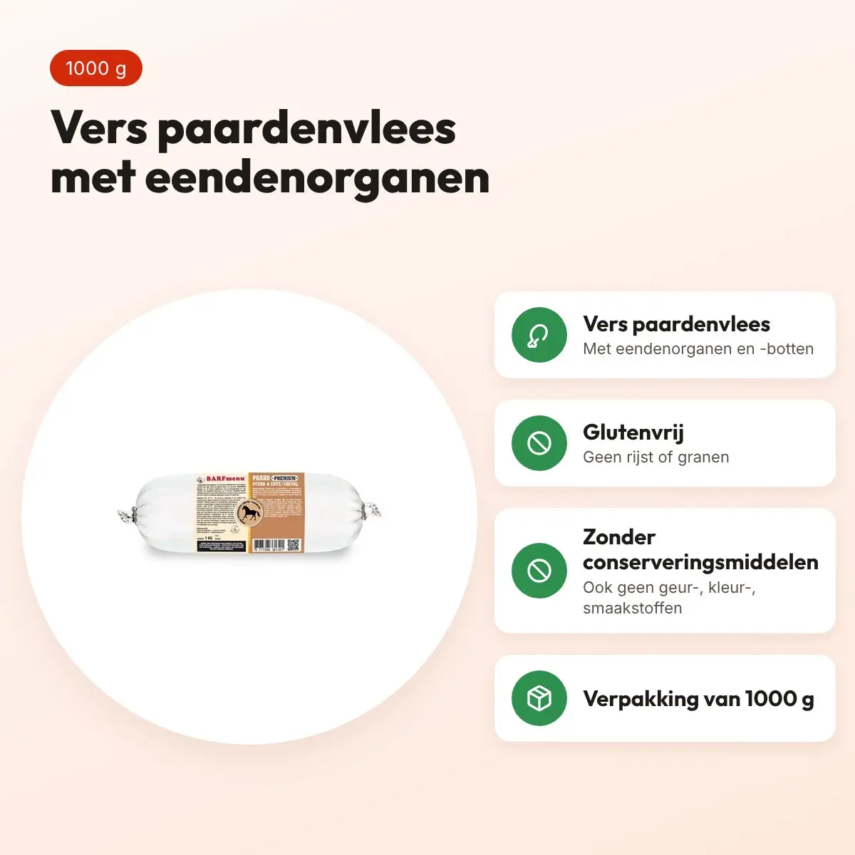 Barfmenu paard premium hondenvoer 1000 g – glutenvrij – voordelen