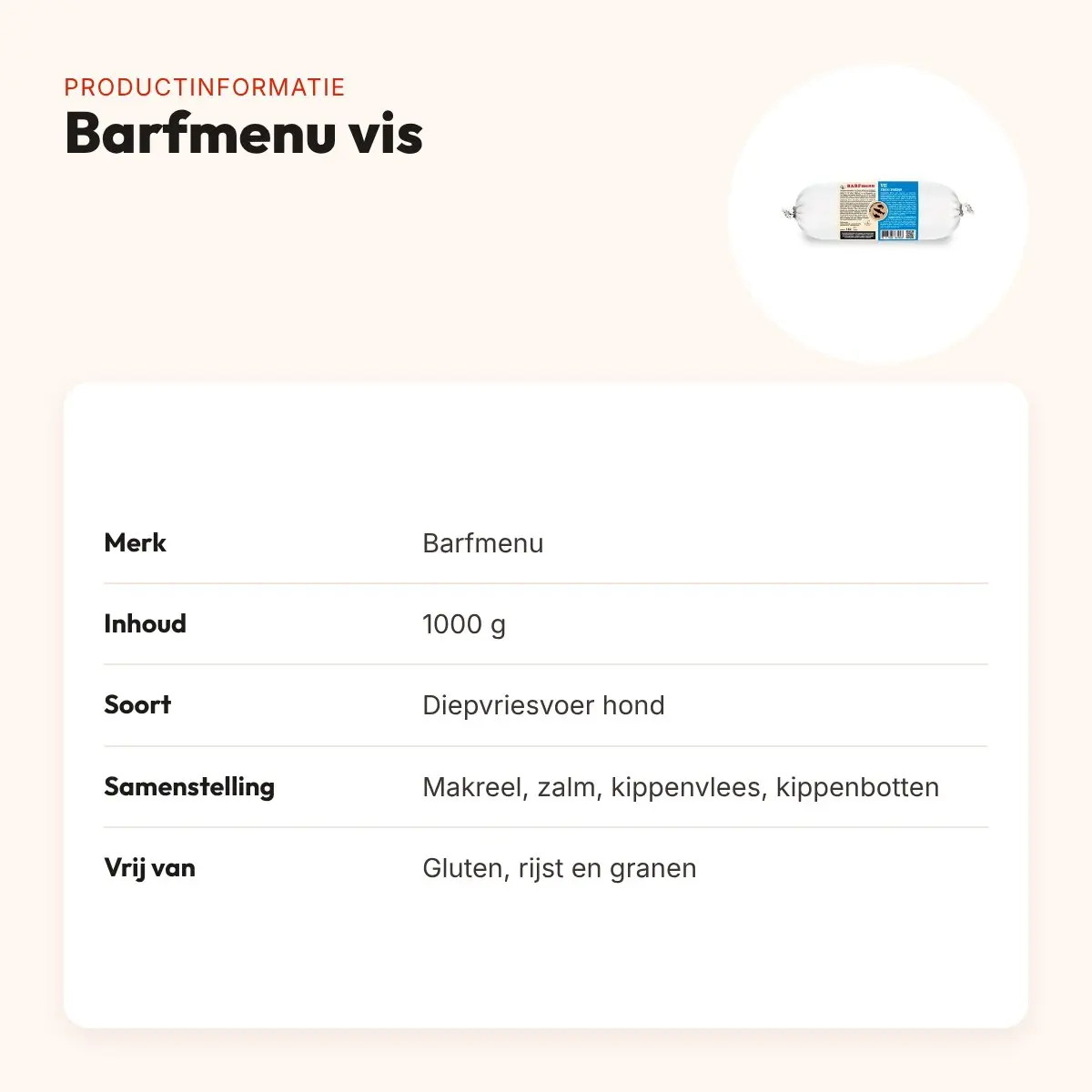 Barfmenu vis hondenvoer 1000 g – glutenvrij – productinformatie