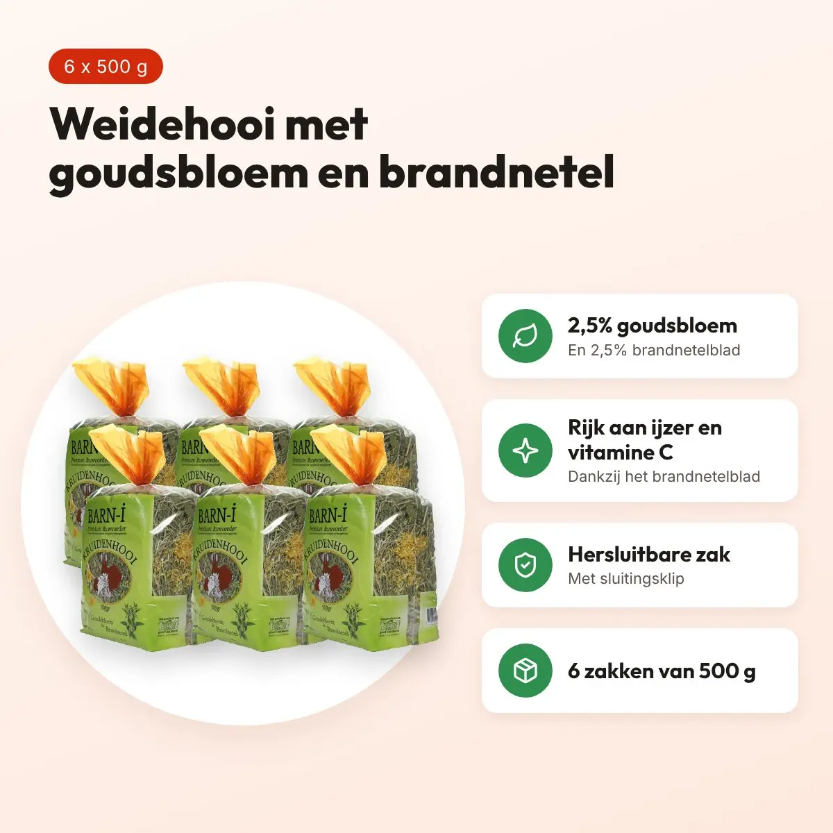 Barn-I kruidenhooi goudsbloem en brandnetel 6 x 500 g – voordelen