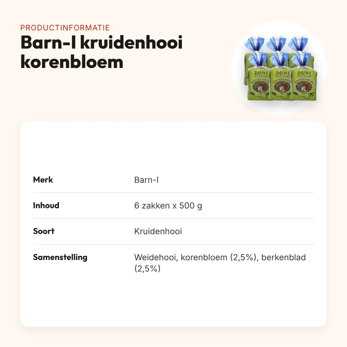 Barn-I kruidenhooi korenbloem en berkenblad 6 x 500 g – productinformatie