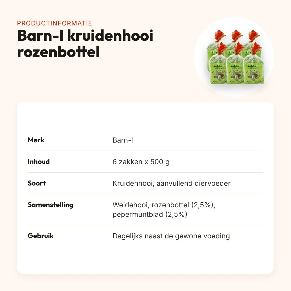 Barn-I kruidenhooi rozenbottel en munt 6 x 500 g – productinformatie