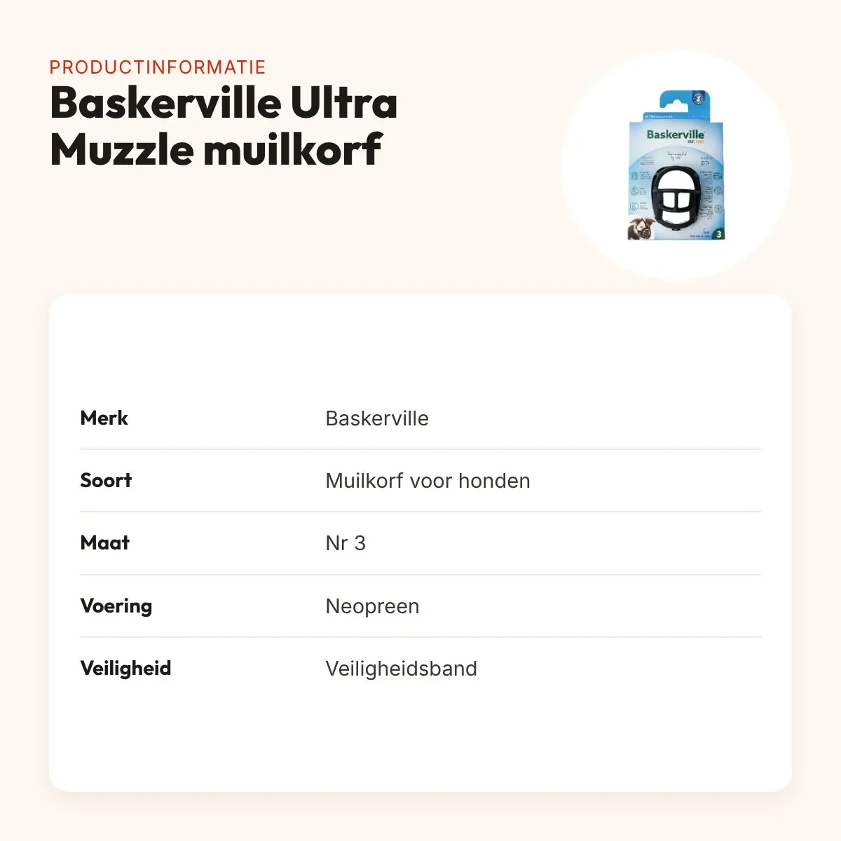 Baskerville Ultra Muzzle muilkorf nr 3 – neopreen gevoerd – productinformatie