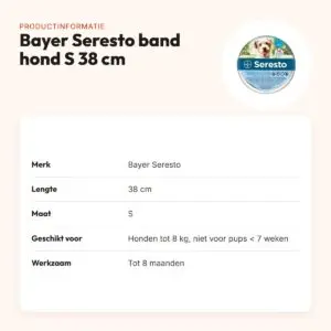 Bayer Seresto teken- en vlooienband hond S 38 cm – tot 8 kg, geurloos – productinformatie