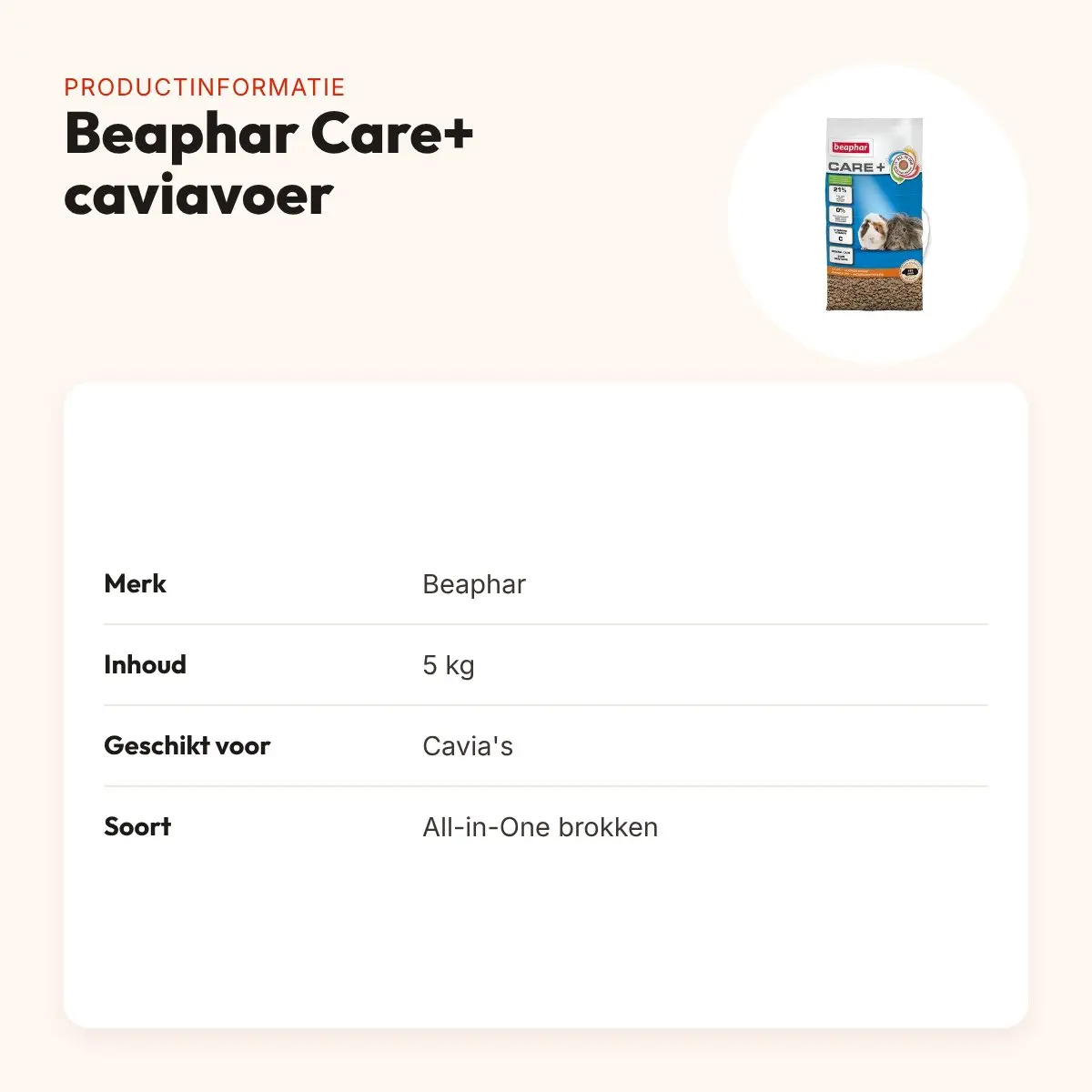 Beaphar Care+ caviavoer 5 kg – All-in-One brokken – productinformatie
