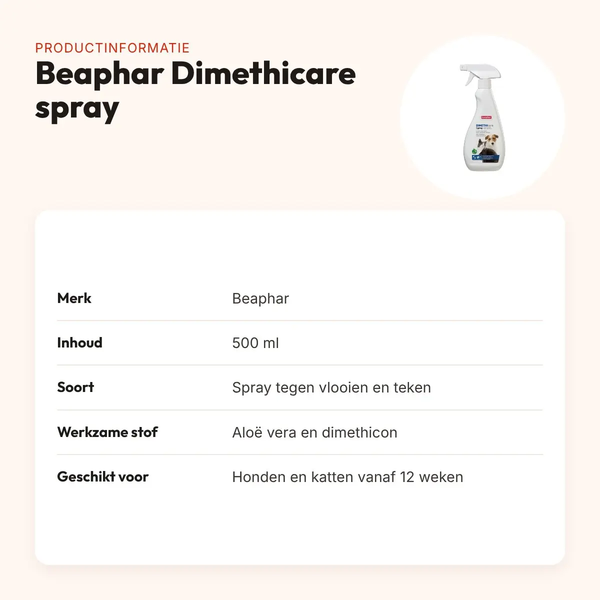 Beaphar Dimethicare spray hond en kat tegen vlooien en teken 500 ml – productinformatie