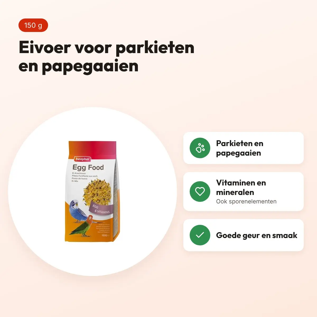 Beaphar Ei-Krachtvoer parkieten en papegaaien 150 g – eivoer – voordelen