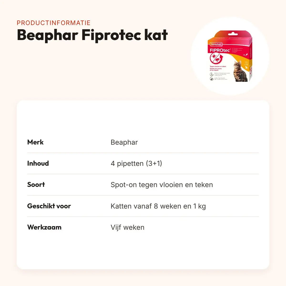 Beaphar Fiprotec kat 3+1 pipetten – tegen vlooien en teken, vanaf 1 kg – productinformatie