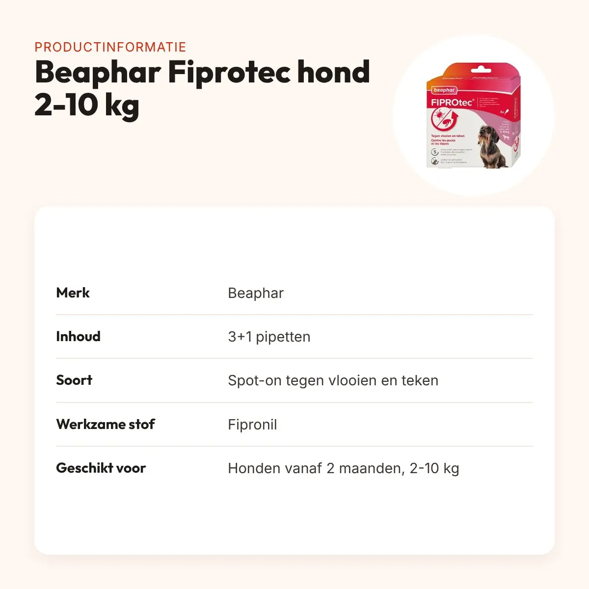 Beaphar Fiprotec spot-on hond 2-10 kg – vlooien en teken, 3+1 pipetten – productinformatie