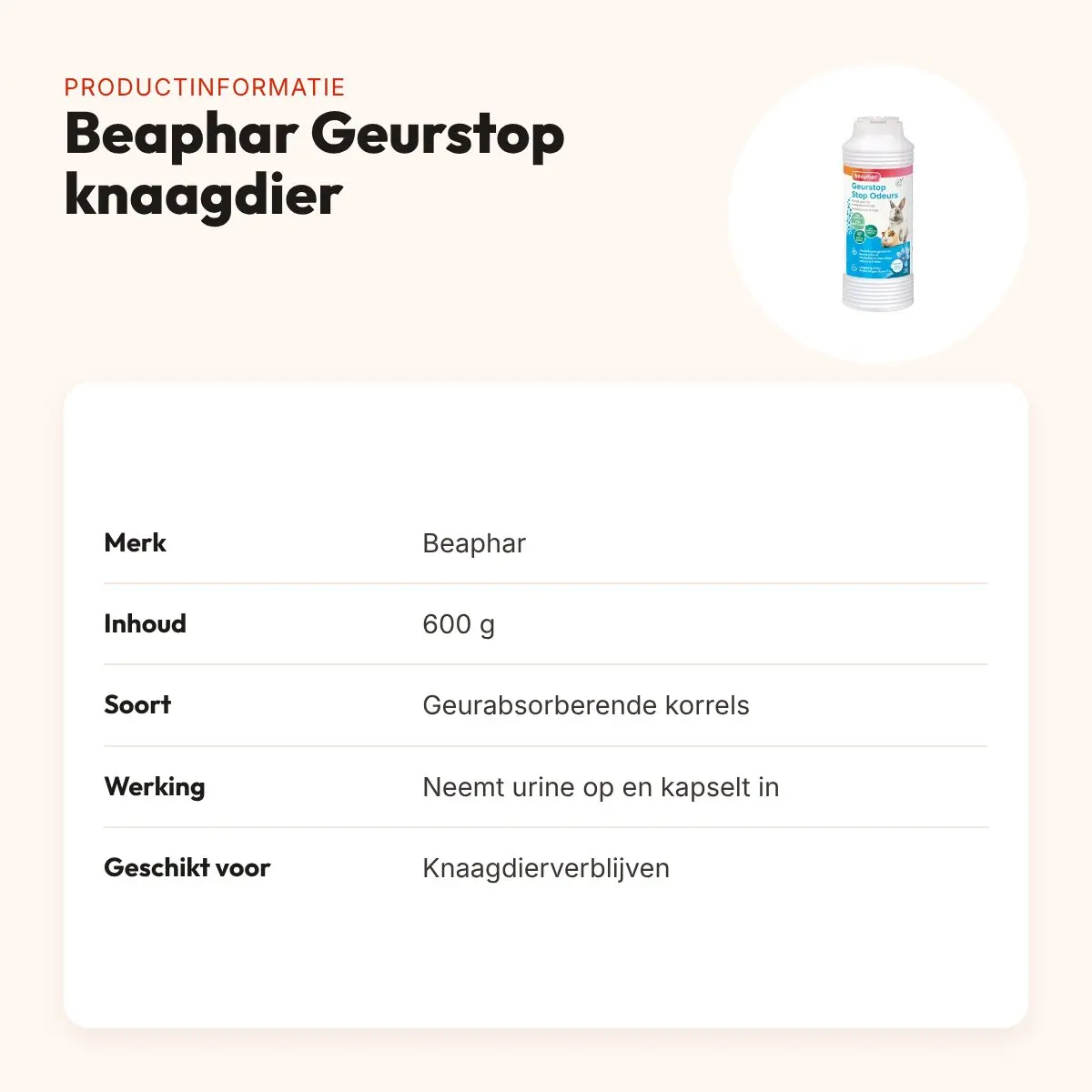 Beaphar Geurstop knaagdier 600 g – geurabsorberende korrels – productinformatie