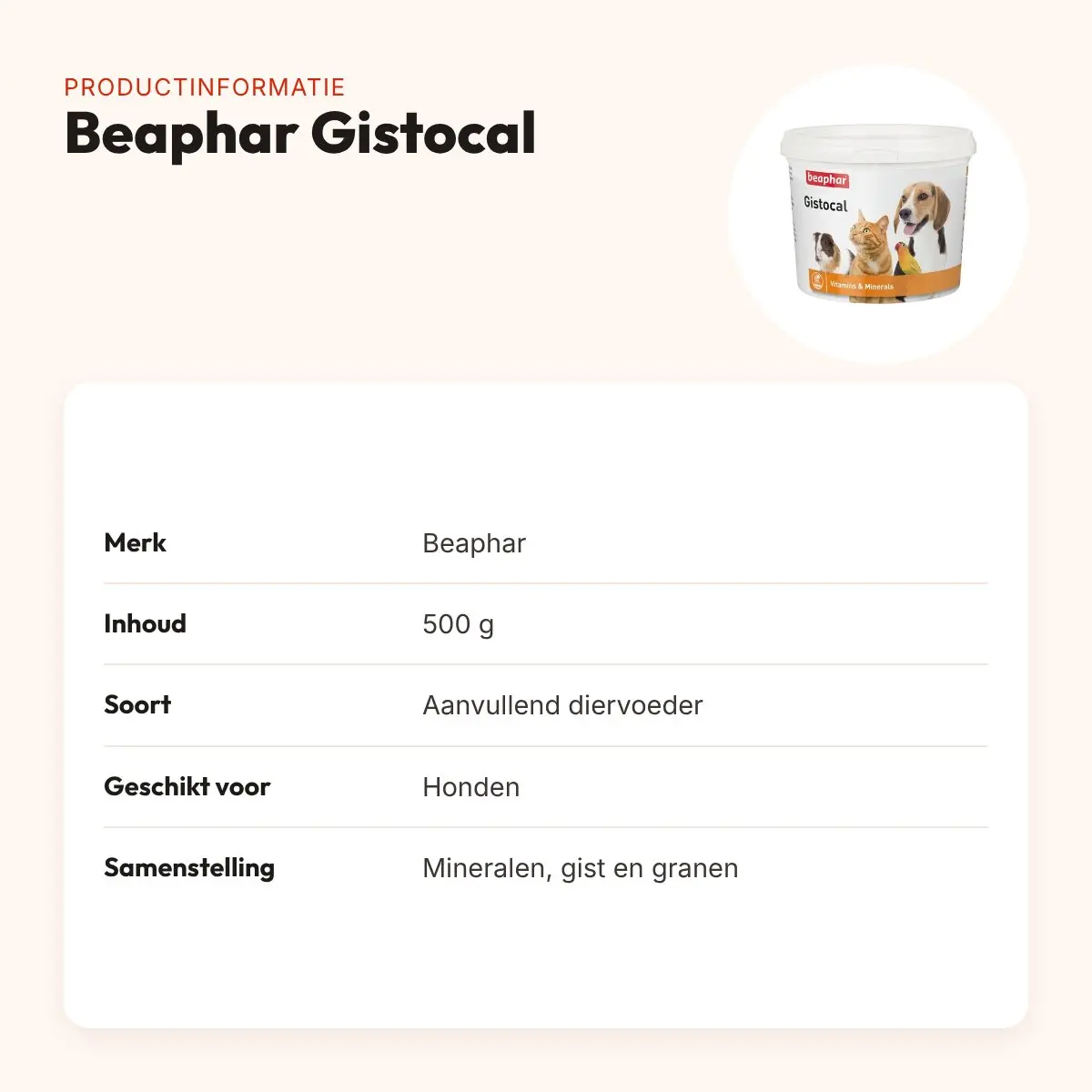 Beaphar Gistocal 500 g – aanvullend diervoeder voor honden – productinformatie