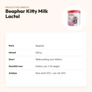 Beaphar Kitty Milk Lactol 500 g – melkvoeding voor kittens van 1-35 dagen – productinformatie