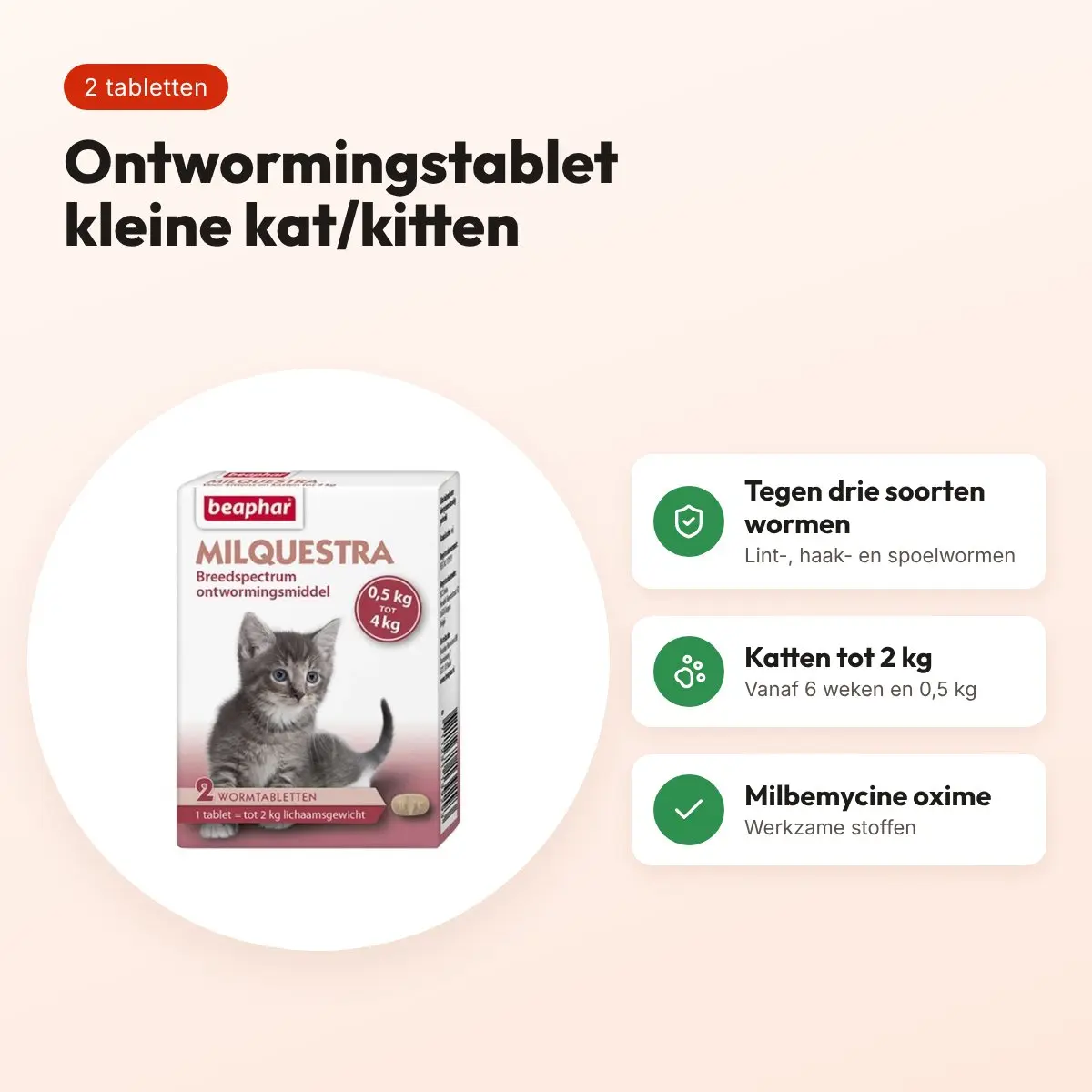 Beaphar Milquestra kleine kat en kitten ontwormingsmiddel 2 tabletten – voordelen