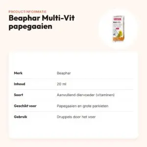 Beaphar Multi-Vit papegaaien en grote parkieten 20 ml – vogelsupplement – productinformatie