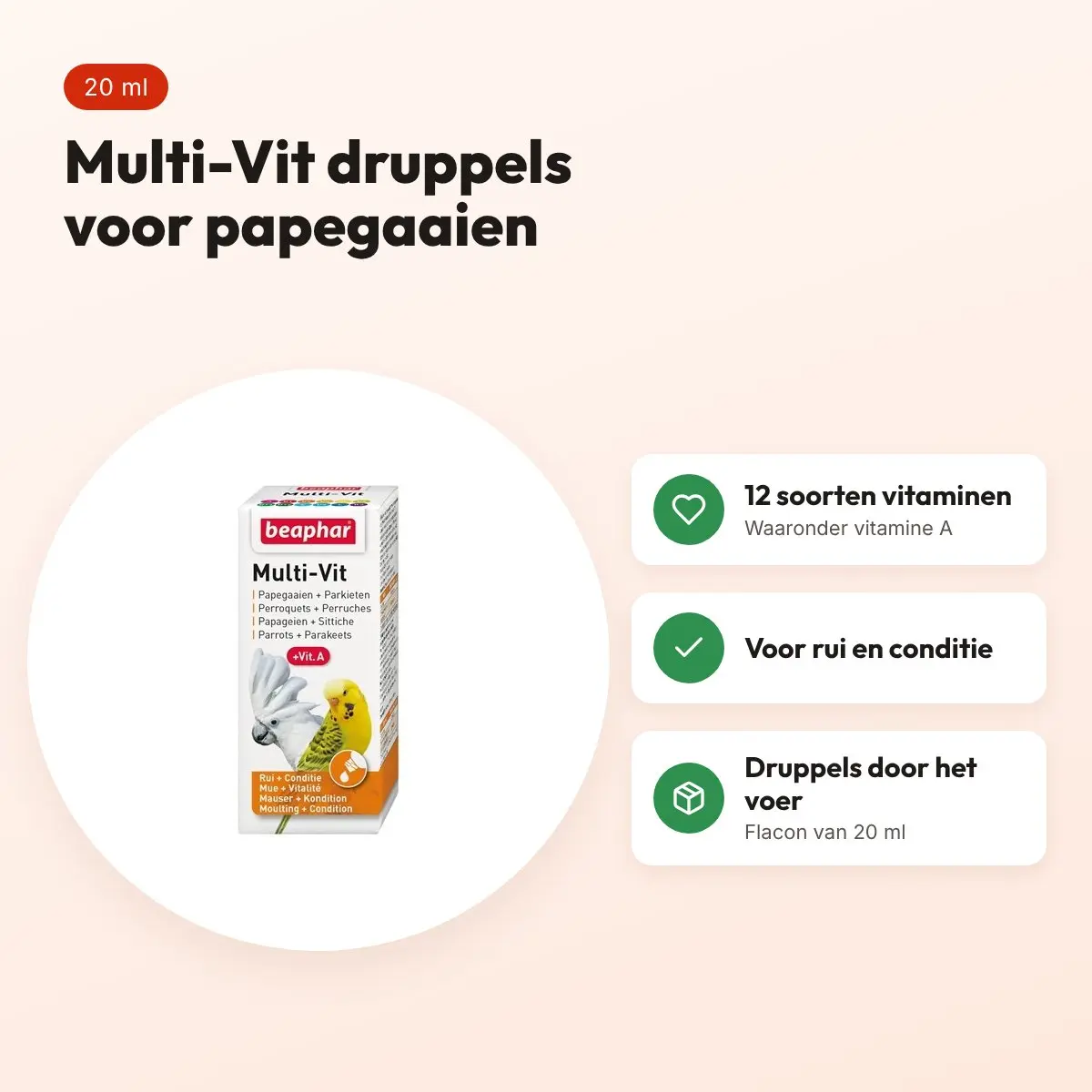 Beaphar Multi-Vit papegaaien en grote parkieten 20 ml – vogelsupplement – voordelen