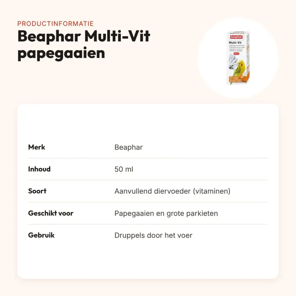 Beaphar Multi-Vit papegaaien en grote parkieten 50 ml – druppels – productinformatie
