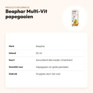 Beaphar Multi-Vit papegaaien en grote parkieten 50 ml – druppels – productinformatie