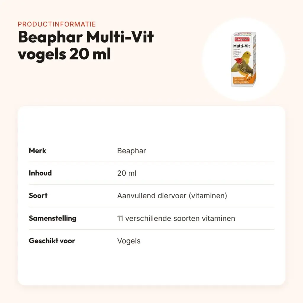 Beaphar Multi-Vit vogels 20 ml – vitaminesupplement voor vogels – productinformatie