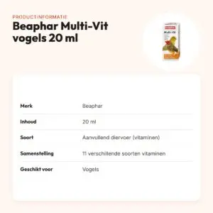 Beaphar Multi-Vit vogels 20 ml – vitaminesupplement voor vogels – productinformatie