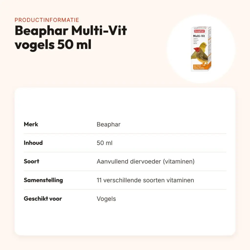 Beaphar Multi-Vit vogels 50 ml – vitaminesupplement voor vogels – productinformatie